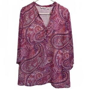 Liz Claiborne Pink and Purple Paisley Print Blouse Plus Size 2X